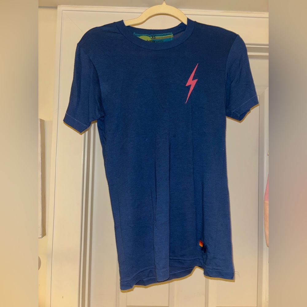 Aviator Nation Navy Tee with Pink Lightning Bolt